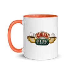 Jarra blanca y anaranjada de cerámica con diseño impreso tema Friends