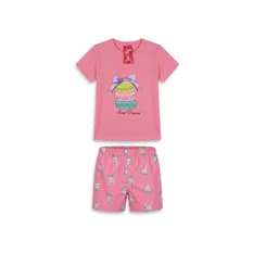 Pijama de dos piezas femenino color rosado con diseño central de macarons Lovely (Talla XL)