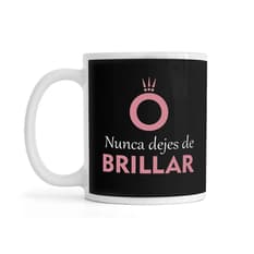 Jarra de cerámica blanca de 330 ml con frase impresa Nunca dejes de brillar Échale