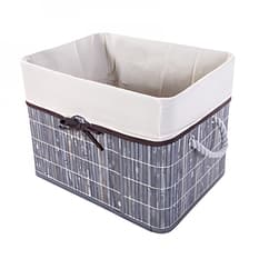 Caja organizadora de bambú plegable color gris con lazo de 40 cm x 30 cm Casa y Menaje