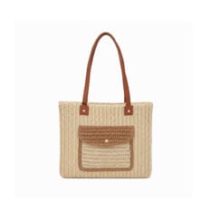 Bolso tote de playa tejido en beige con detalles en marrón y asas de piel Isabella (1 U)