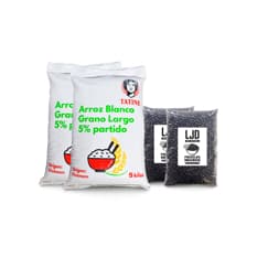 Combo básico #3: Arroz de grano largo 5% de grano partido Tatine + Frijoles negros LJD