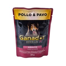 Alimento húmedo para adulto todas las razas trozos de carne en salsa pollo y pavo Ganador Premium (100 g / 3.5 oz)