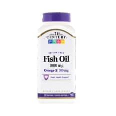 Omega 3. Aceite de pescado libre de reflujo 1000 mg 21st Century (90 cápsulas)