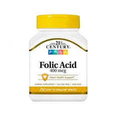 Ácido fólico 400 mcg 21st Century (250 tabletas)