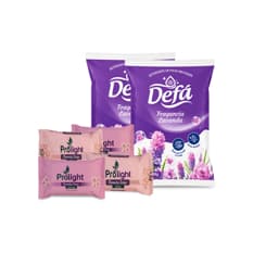 Combo Aseo y Limpieza #4: Detergente en polvo multiusos fragancia de lavanda Defá + Jabón de belleza con fragancia a orquídea Prolight + Jabón de belleza con fragancia a rosas Prolight
