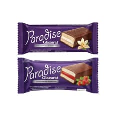 Pastelitos relleno de crema de fresa y vainilla con cobertura de chocolate Paradise Simsek
