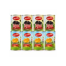 Frijoles negros cocidos Sabrosísimo (4 x 400 g / 14.11 oz) +  Dados de papa enlatado Sabrosísimo (4 x 425 g / 14.99 oz)