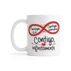 Taza de cerámica color blanco con frase impresa de ‘Contigo infinitamente’ 330 ml Échale