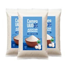 Azúcar blanca refinada Campo Vivo (3 x 1 kg / 2.2 lb)