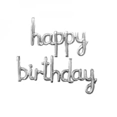 Cartel metálico - happy birthday -color plateado 16 pulgadas Ballon