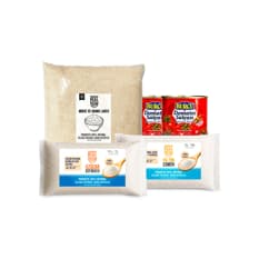 Combo básico de cocina #6: Sal fina común Cosecha Real + Arroz de grano largo Cosecha Real + Pasta de tomate Burcu + Azúcar blanca refinada Cosecha Real