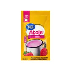 Polvo para preparar atole sabor fresa fortificado con vitaminas y minerales Great Value (45 g / 1.59 oz)
