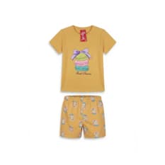 Pijama de dos piezas femenino color mamoncillo con diseño central macarons Lovely (Talla M)