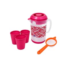 Juego rosado de jarra plástica con tapa, vasos y colador CasaBlaca