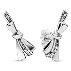 Pendientes de plata S925 estilo Pandora lazo brillante solitario