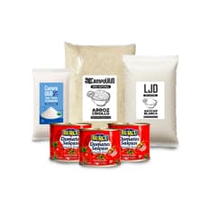 Combo básico de cocina: Arroz criollo Campo Vivo + Azúcar blanca LJD + Sal fina común Campo Vivo + Pasta de tomate Burcu