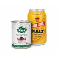 Leche evaporada Vima Foods (377 ml) + Malta Santa Isabel (330 ml)