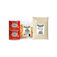 Combo criollo: Tostones prefritos congelados Campo Vivo + Arroz criollo Campo Vivo + Pasta de tomate Burcu