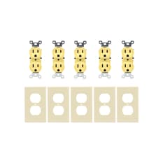 Set de 5 tomacorrientes doble de 125 V / 15 A con tapas Troen