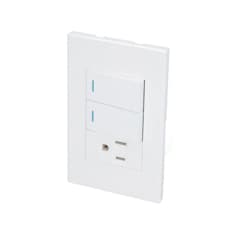 Placa con dos interruptor y un tomacorriente color blanco de 1/3 Surtek P626B