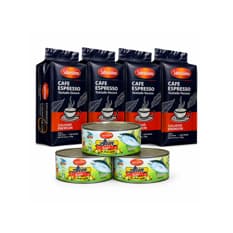 Combo Trozos de atún en aceite Sabrosísimo (3 x 1 kg / 2.2 lb) +Café espresso tostado y molido premium Sabrosísimo (4 x 250 g / 8.81 oz)