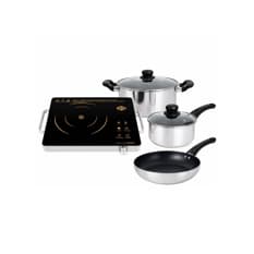 Cocina infrarroja compatible con todo tipo de utensilios 1500 W + Juego de calderos de aluminio con base de inducción