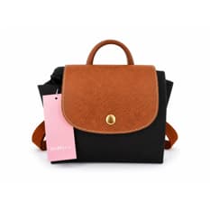 Mochila convertible de nailon negro con detalles en camel Isabella