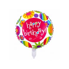 Globo con cartel "Happy Birthday" y diseño de flores 18 pulgadas Ballon