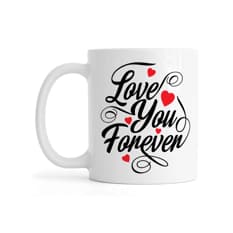 Jarra blanca de cerámica con asa redonda y diseño impreso "Love you forever" 330 ml Échale