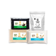Combo básico esencial Cosecha Real #4: Frijoles negros + Arroz de grano largo + Sal fina común + Leche entera en polvo