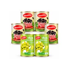 Combo Frijoles negros cocidos Sabrosísimo (4 x 400 g / 14.11 oz) + Uvas verdes en almíbar Sabrosísimo (2 x 425 g / 14.99 oz)
