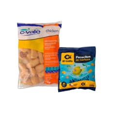 Combo: Pececitos de merluza El Golfo (400 g)+Rebozado de pollo C.Vale (1 kg / 2.2 lb)