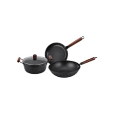 Juego de sartenes y cazuela antiadherentes color negro de 3 piezas TATO