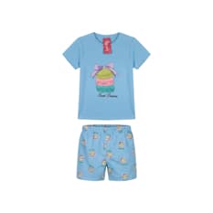 Pijama de dos piezas femenino color azul con diseño central macarons Lovely (Talla L)