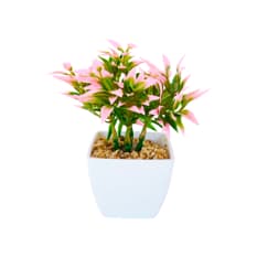 Maceta con plantas artificial verde y rosado Tiara