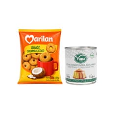 Leche condensada azucarada Vima Foods (390 g / 13.8 oz) + Galleta de coco con forma de rosquilla Rings Marilan (300 g / 10.58 oz)