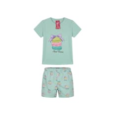 Pijama de dos piezas femenino color verde con diseño central macarons Lovely (Talla XL)