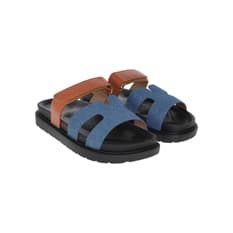 Sandalias planas Blue Jeans y marrón con tira ajustable para mujer Isabella (Talla 38)