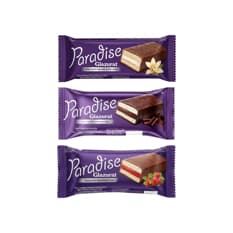 Pastelitos relleno de crema de chocolate, vainilla y fresa con cobertura de chocolate Paradise Simsek
