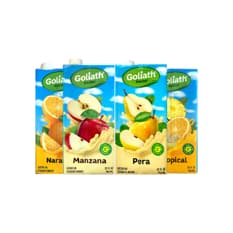 Jugos mixtos sabor manzana, pera, naranja y tropical Goliath