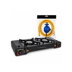 Estufa portátil de gas de dos hornillas + Kit regulador para estufa