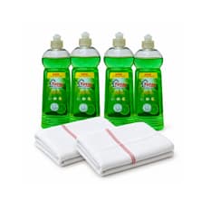 Combo Lavavajillas líquido Total Care (4 x 500 ml / 16.91 fl oz) + 2 Frazada de piso 60 cm x 80 cm Celeste