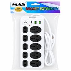 Extensión de 2 m con 10 enchufes con puertos USB MAS