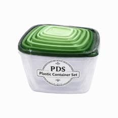 Juego de 7 recipientes plásticos con tapas verdes PDS