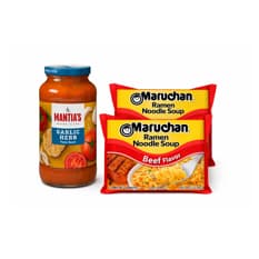 Salsa para pasta con ajo y hierbas Mantia's (680 g / 1 lb) + Sopa instantánea de fideos sabor carne de res Maruchan (2 x 85 g / 2.99 oz)