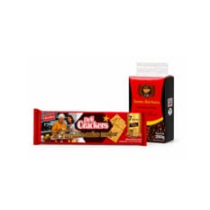 Café tostado y molido extra fuerte Santa Bárbara (250 g / 8.8 oz)+Galletas saladas tipo cracker Delizola (595 g / 1.3 lb)