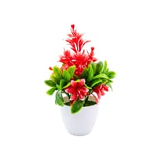 Planta artificial roja y verde en maceta redonda blanca Gutza