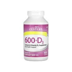Suplemento de Calcio 600 mg + Vitamina D3 20 mcg 21st Century (400 tabletas)