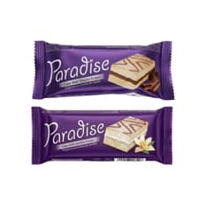 Pastelitos Paradise Simsek rellenos de crema de vainilla y chocolate con cobertura de chocolate blanco